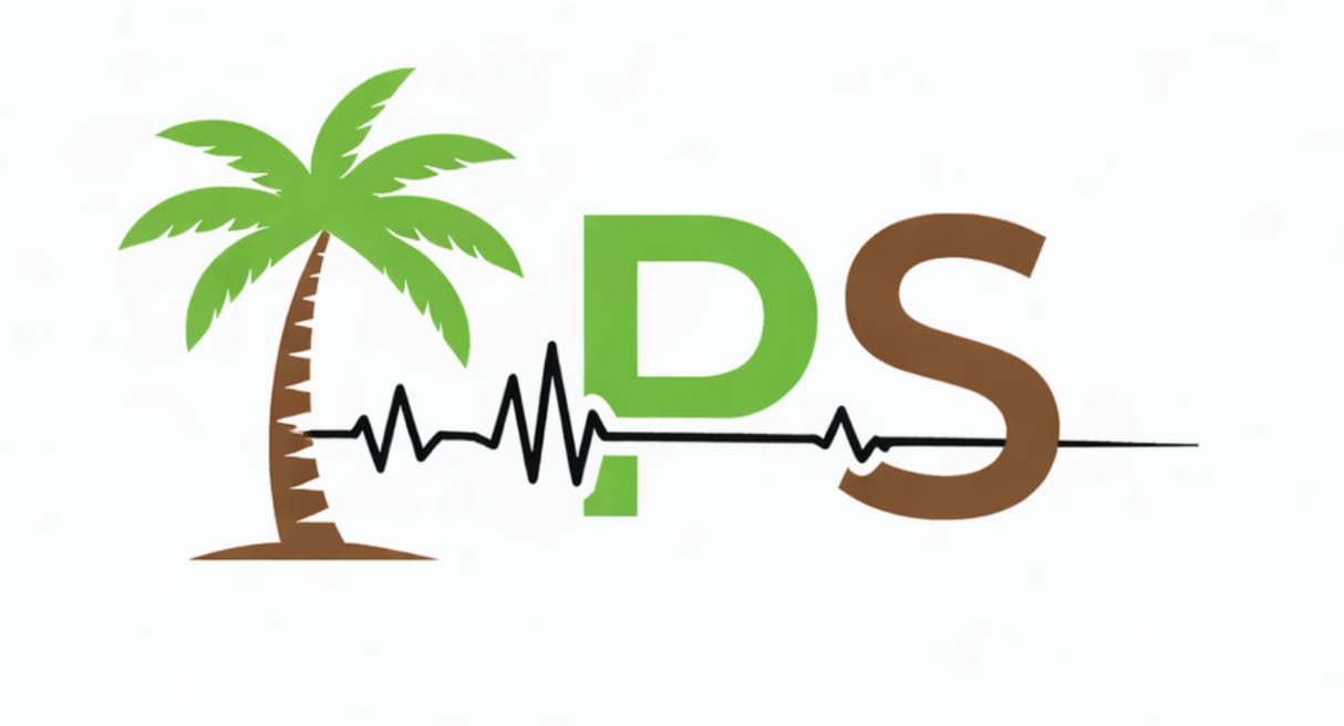 PalmPulse logo with a palm tree and pulse line